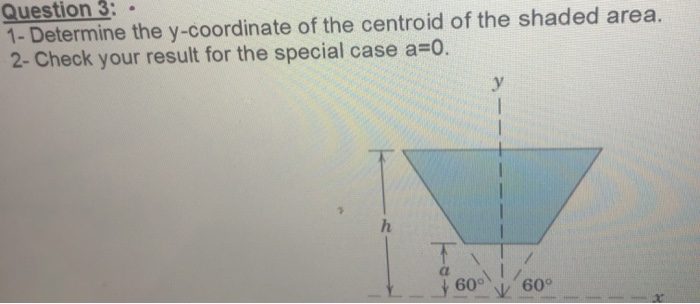 Usliui J 1 Determine The Y Coordinate Of The Centroid Of The Shaded Area 2 Check Your Result For The Special Case A 1