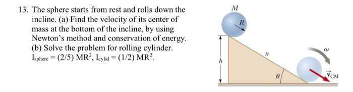 13 The Sphere Starts From Rest And Rolls Down The Incline A Find The Velocity Of Its Center Of Mass At The Bottom Of 1