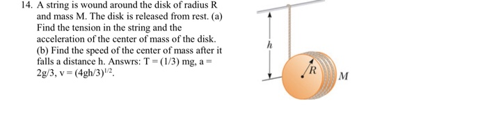 14 A String Is Wound Around The Disk Of Radius R And Mass M The Disk Is Released From Rest A Find The Tension In Th 1