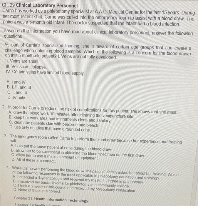 Ch 29 Clinical Laboratory Personnel Carrie Has Worked As A Phlebotomy Specialist At Aac Medical Center For The Last 15 1