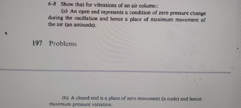 6 8 Show That For Vibrations Of An Air Column A An Open End Represents A Condition Of Zero Pressure Change During The 1