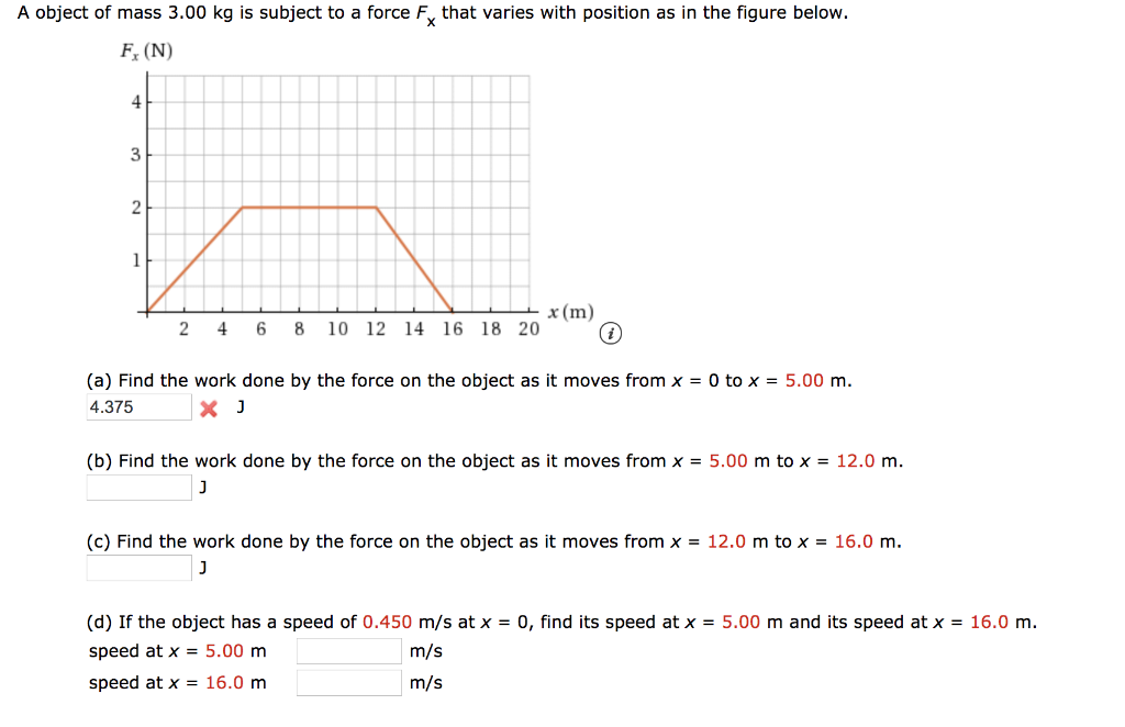A Object Of Mass 3 00 Kg Is Subject To A Force F That Varies With Position As In The Figure Below F N 2 4 6 8 10 12 1