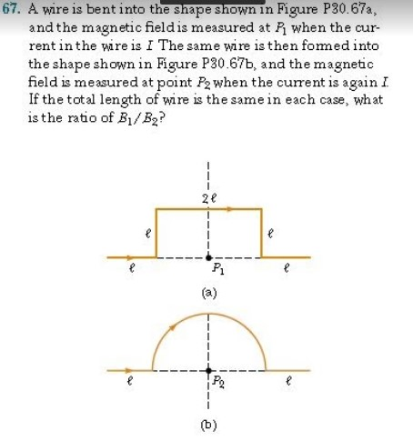 67 A Wire Is Bent Into The Shape Shown In Figure P30 67a And The Magnetic Field Is Measured At When The Cur Rent In T 1