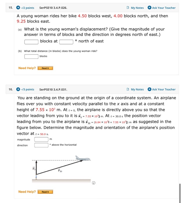 15 2 Points Serpse 10 3 4 P 026 My Notes Ask Your Teacher A Young Woman Rides Her Bike 4 50 Blocks West 4 00 Blocks 1