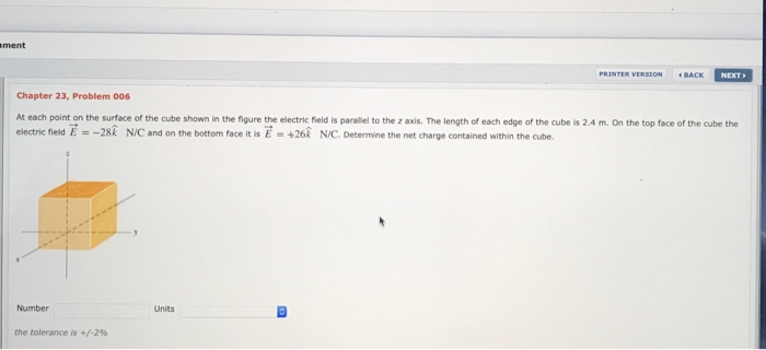 Ment Printer Version Back Next Chapter 23 Problem 006 At Each Point On The Surface Of The Cube Shown In The Figure The 1