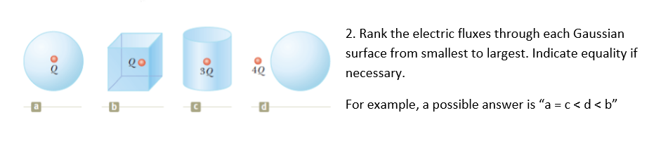 2 Rank The Electric Fluxes Through Each Gaussian Surface From Smallest To Largest Indicate Equality If Necessary Go F 1