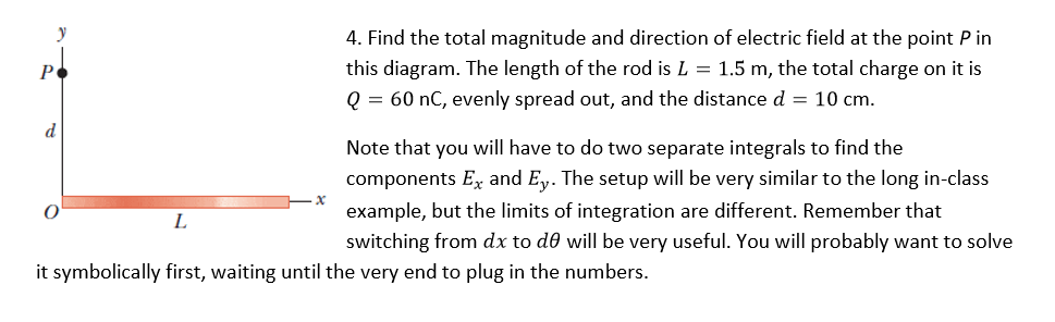 4 Find The Total Magnitude And Direction Of Electric Field At The Point Pin This Diagram The Length Of The Rod Is L 1