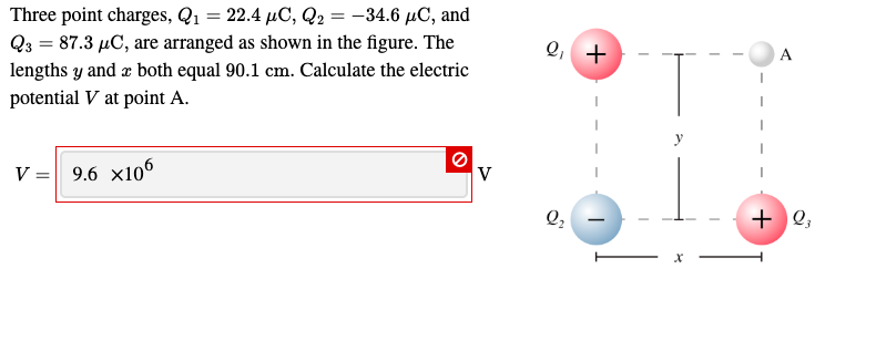 Three Point Charges Q1 22 4 Uc Q2 34 6 Uc And Q3 87 3 Pc Are Arranged As Shown In The Figure The Lengths Y A 1