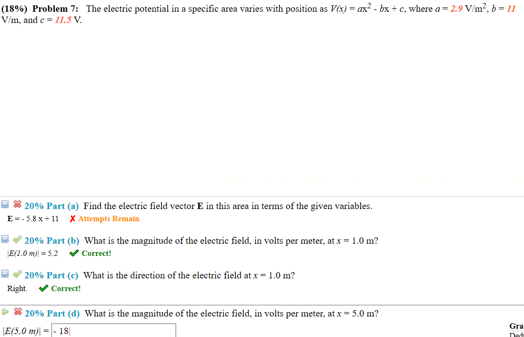 2 890 Problem 7 The Electric Potential In A Specific Area Varies With Position As Vas X 18 Problem 7 The Elec 1