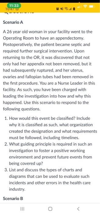 11 33 10 47 Scenario A A 26 Year Old Woman In Your Facility Went To The Operating Room To Have An Appendectomy Postoper 1