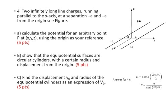 4 Two Infinitely Long Line Charges Running Parallel To The X Axis At A Separation A And A From The Origin See Figur 1