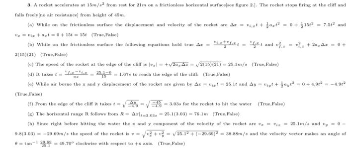 Water Figure 3 C The Speed Of The Rocket At The Edge Of The Cliff Is Wx 2a Ar 2 15 21 25 1 M S True Fal 5