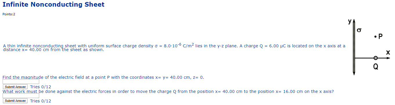 Infinite Nonconducting Sheet Points 2 A Thin Infinite Nonconducting Sheet With Uniform Surface Charge Density O 8 0 10 1
