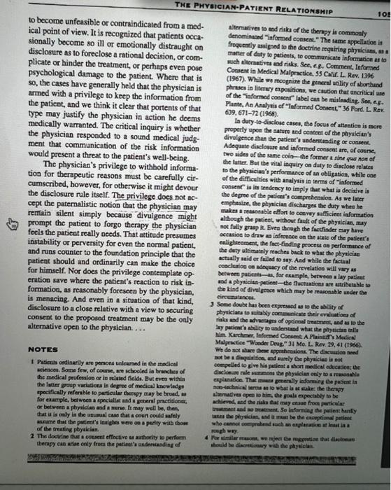 Question 1 Informed Consent Readings President S Commission The Values Underlying Informed Consent And Majority Op 7