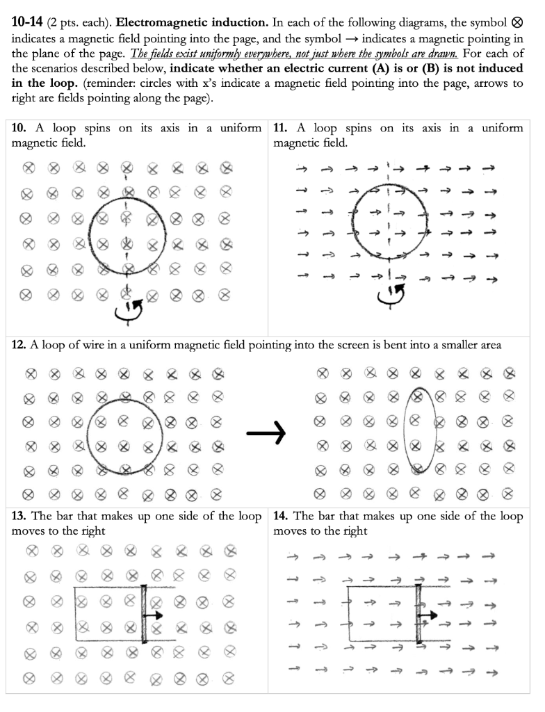 10 14 2 Pts Each Electromagnetic Induction In Each Of The Following Diagrams The Symbol Indicates A Magnetic Fie 1