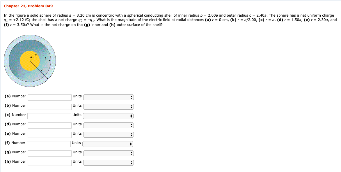 Chapter 23 Problem 049 In The Figure A Solid Sphere Of Radius A 3 20 Cm Is Concentric With A Spherical Conducting She 1