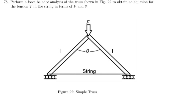 78 Perform A Force Balance Analysis Of The Truss Shown In Fig 22 To Obtain An Equation For The Tension T In The String 1