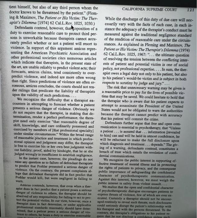 California Supreme Court Tarasoff V Regents Of Thuniversity Of California Tobriner Justice Causes Of Action Against De 4