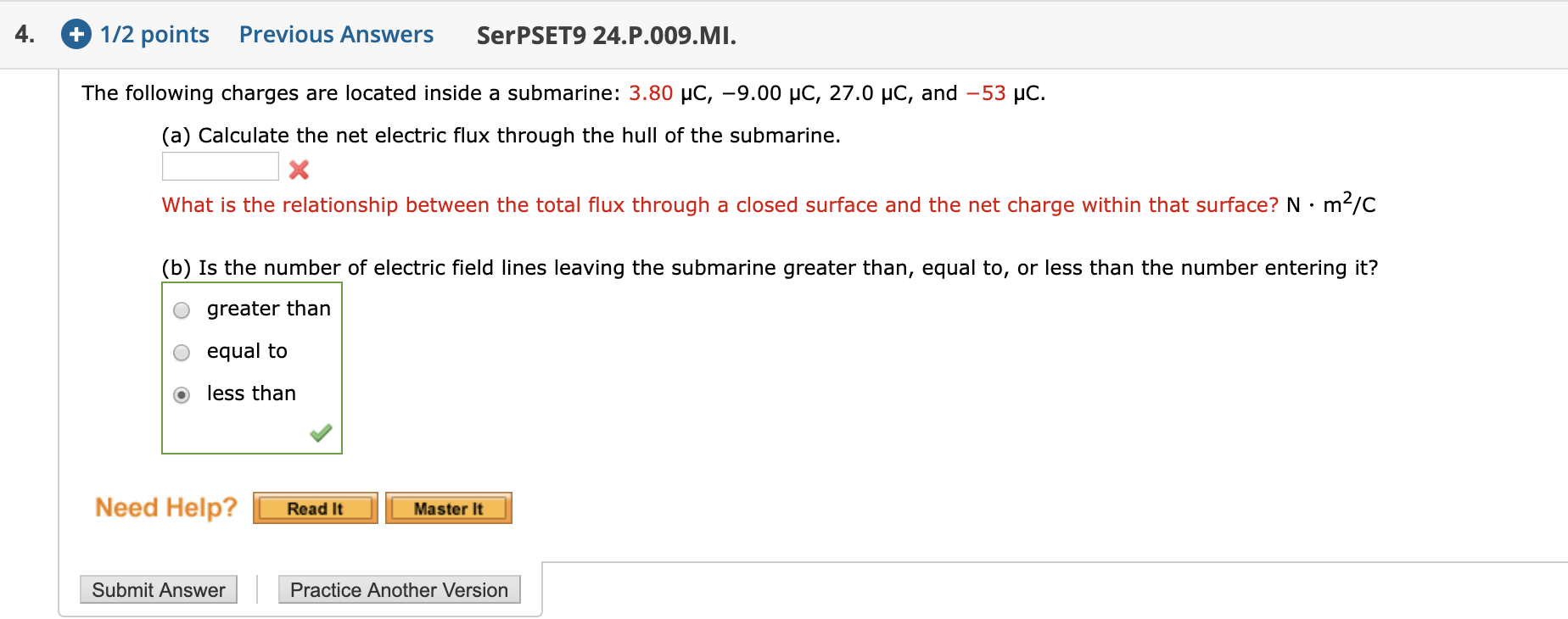 4 1 2 Points Previous Answers Serpset9 24 P 009 Mi The Following Charges Are Located Inside A Submarine 3 80 Uc 9 1