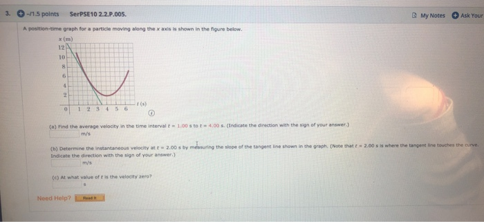 3 11 5 Points Serpse10 2 2 P 005 My Notes Ask Your A Position Time Graph For A Particle Moving Along The X Axis Is Sh 1