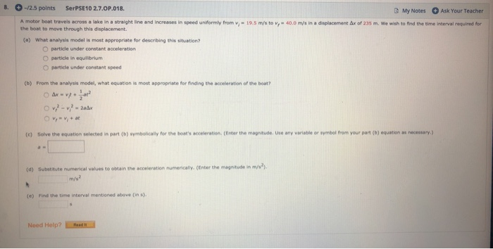 8 12 5 Points Serpse 10 2 7 Op 018 My Notes Ask Your Teacher In A Cement Of 235 M We Wish To Find The Time Berval Re 1