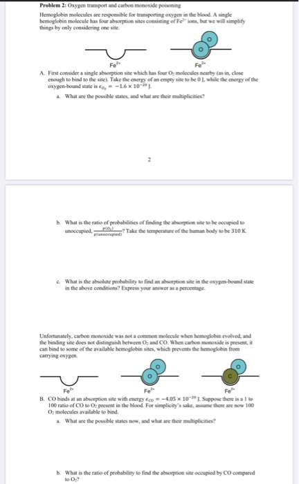 Problem 2 Oxygen Transport And Carbon Monoxide Poisoning Hemoglobin Molecules Are Responsible For Transporting Any In T 1