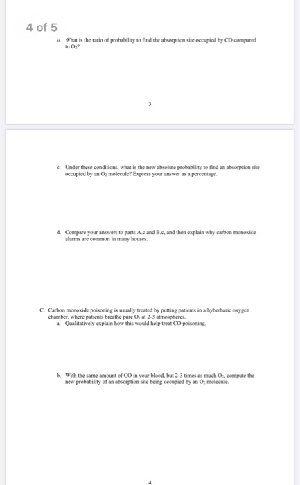 Problem 2 Oxygen Transport And Carbon Monoxide Poisoning Hemoglobin Molecules Are Responsible For Transporting Any In T 2