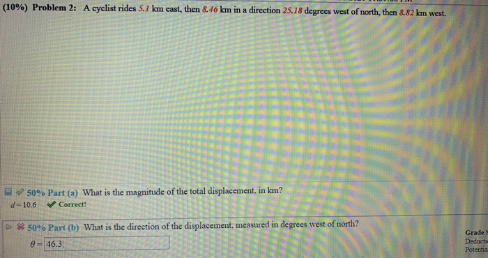 10 Problem 2 A Cyclist Rides 5 1 Km Cast Then 8 46 Km In A Direction 25 18 Degrees West Of North Then 8 82 Km West 1