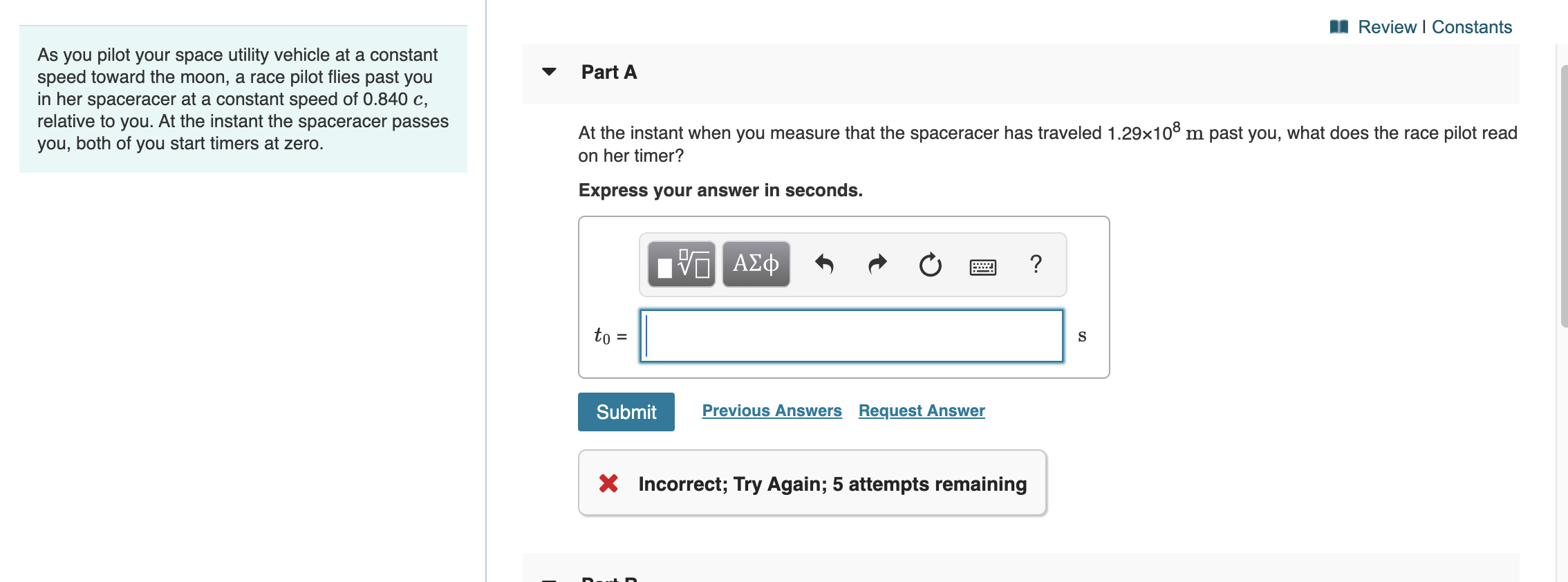 A Review Constants Part A As You Pilot Your Space Utility Vehicle At A Constant Speed Toward The Moon A Race Pilot Fl 1