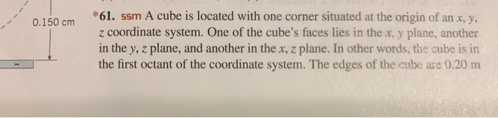 0 150 Cm 61 Ssm A Cube Is Located With One Corner Situated At The Origin Of An X Y Z Coordinate System One Of The 1