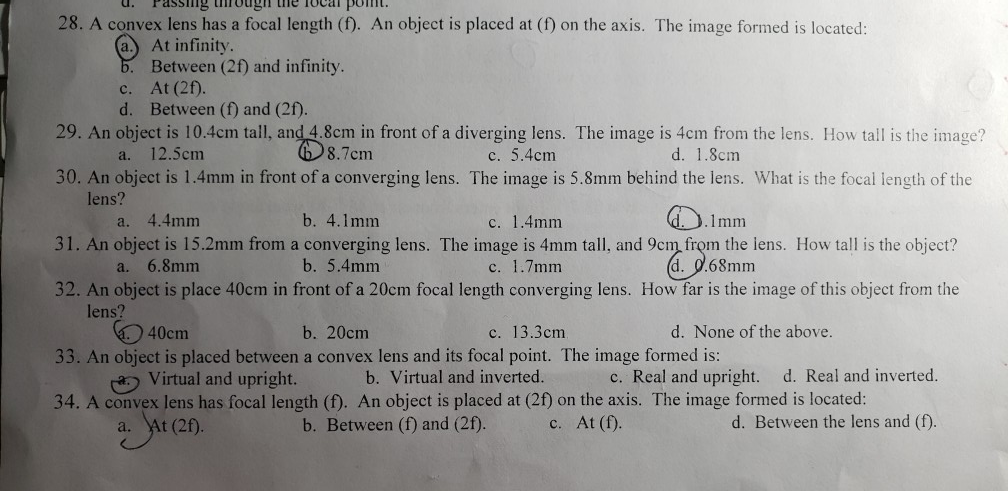 U Passiig Uugi Lile Local Point 28 A Convex Lens Has A Focal Length F An Object Is Placed At F On The Axis The 1