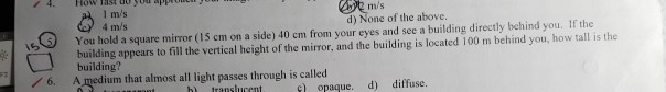 4 How The Uu Ju Appuli 1 M S Clm S 4 M S D None Of The Above You Hold A Square Mirror 15 Cm On A Side 40 Cm From Yo 1
