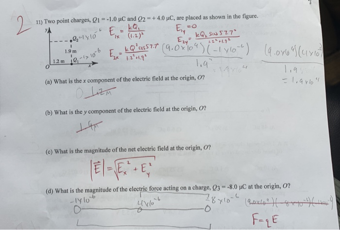 Ke 11 Two Point Charges Q1 1 0 C And Q2 4 0 C Are Placed As Shown In The Figure Fo 1x 1 2 Ykq Si 577 I Kq Ros 1