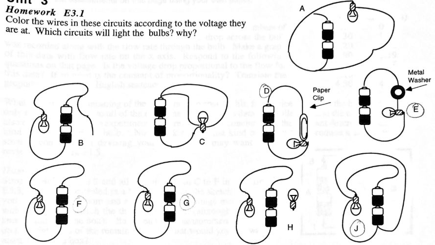 Utils Homework E3 1 Color The Wires In These Circuits According To The Voltage They Are At Which Circuits Will Light Th 1