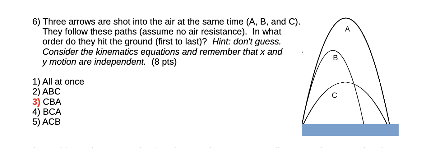 6 Three Arrows Are Shot Into The Air At The Same Time A B And C They Follow These Paths Assume No Air Resistance 1