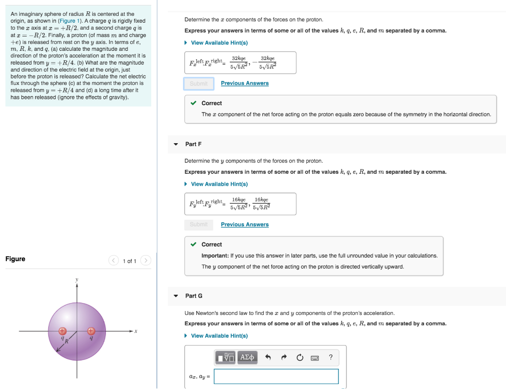 Determine The X Components Of The Forces On The Proton Express Your Answers In Terms Of Some Or All Of The Values K 9 1