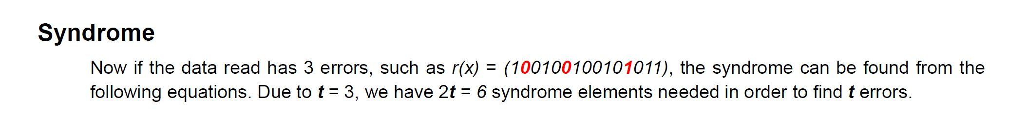 Syndrome Now If The Data Read Has 3 Errors Such As R X 100100100101011 The Syndrome Can Be Found From The Followi 1