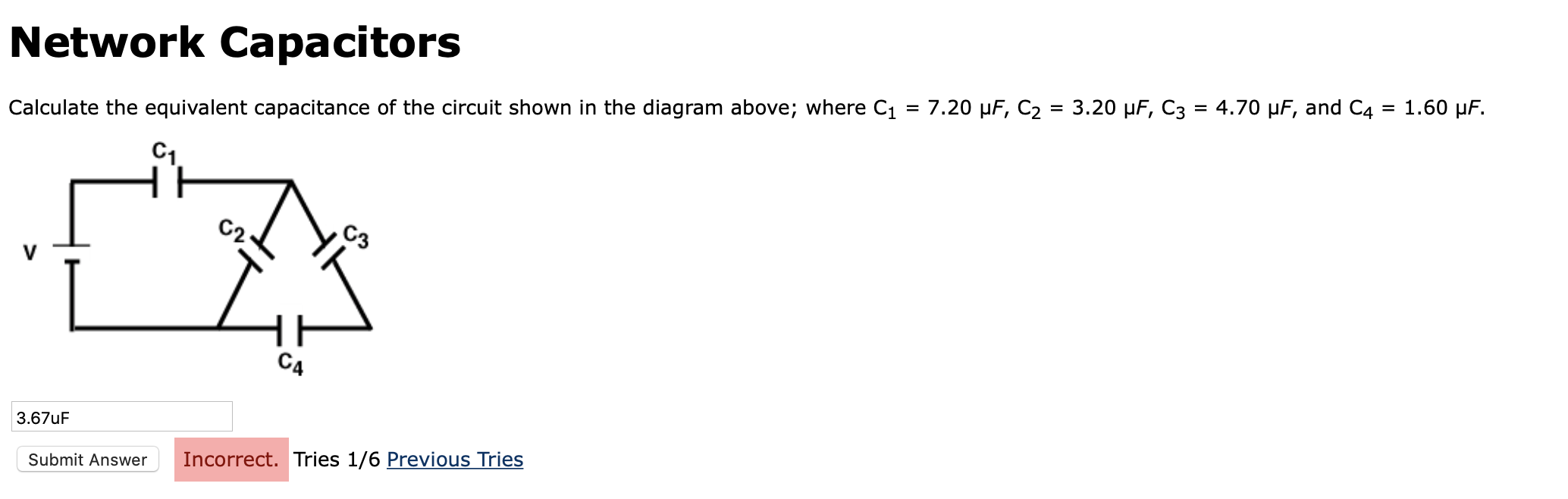 Network Capacitors Calculate The Equivalent Capacitance Of The Circuit Shown In The Diagram Above Where C1 7 20 Uf C 1