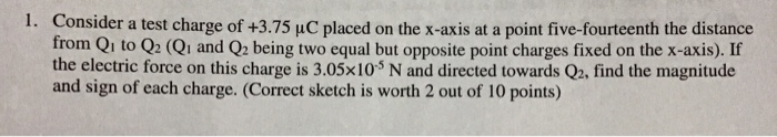 1 Consider A Test Charge Of 3 75 Uc Placed On The X Axis At A Point Five Fourteenth The Distance From Q To Q2 Q And 1
