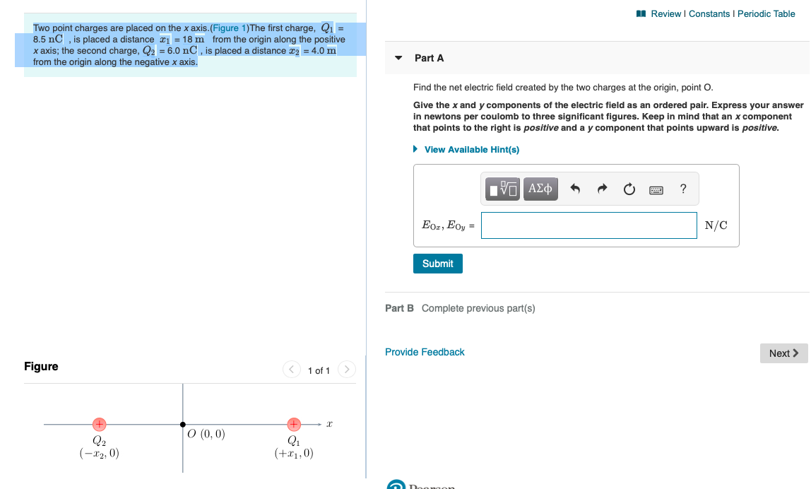 Review Constants 1 Periodic Table Two Point Charges Are Placed On The X Axis Figure 1 The First Charge Q1 8 5 Nc Is 1