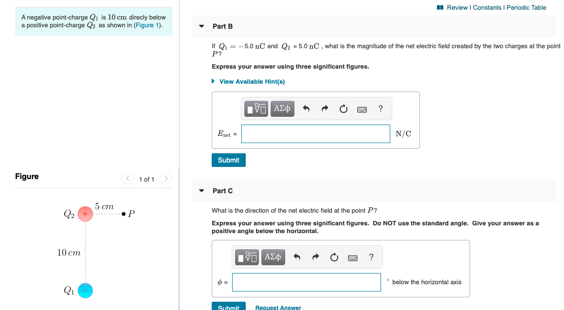 Review Constants Periodic Table A Negative Point Charge Q1 Is 10 Cm Direcly Below A Positive Point Charge Q2 As Shown 1