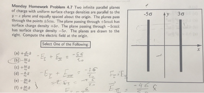 Ty 30 Monday Homework Problem 4 7 Two Infinite Parallel Planes Of Charge With Uniform Surface Charge Densities Are Paral 1