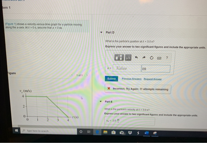 Tem 1 Figure 1 Shows A Velocity Versus Time Graph For A Particle Moving Along The R Axis At T 0 S Assume That 0 M 1