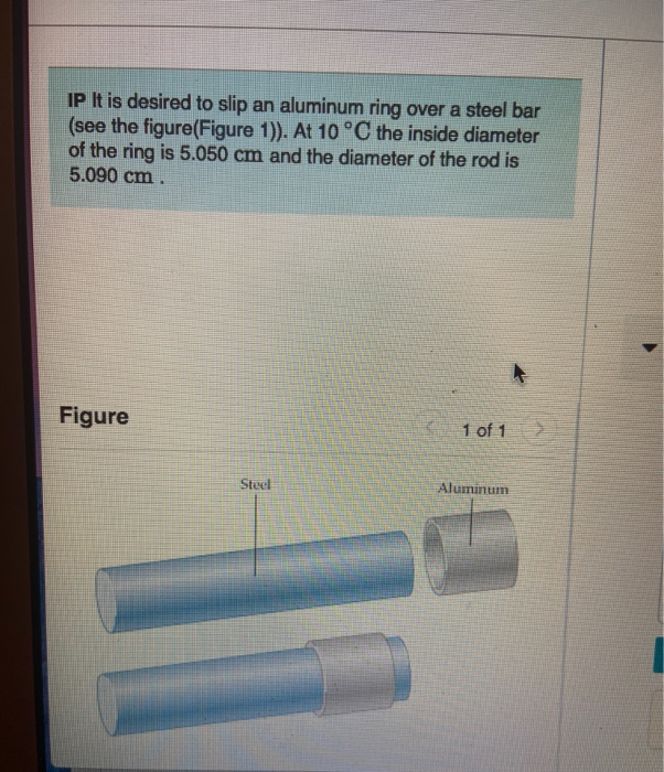 Ip It Is Desired To Slip An Aluminum Ring Over A Steel Bar See The Figure Figure 1 At 10 C The Inside Diameter Of T 1