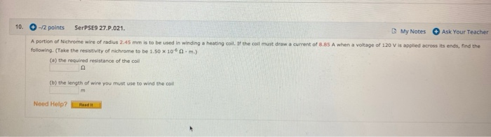 10 12 Points Serpses 27 P 021 My Notes Ask Your Teacher F The Co St Draw A Current Of 8 5 A When A Voltage Of 120 Vis 1