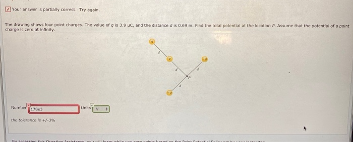 Your Answer Is Partially Correct Try Again The Drawing Shows Four Point Charges The Value Of Gis 3 9 Pc And The Dist 1