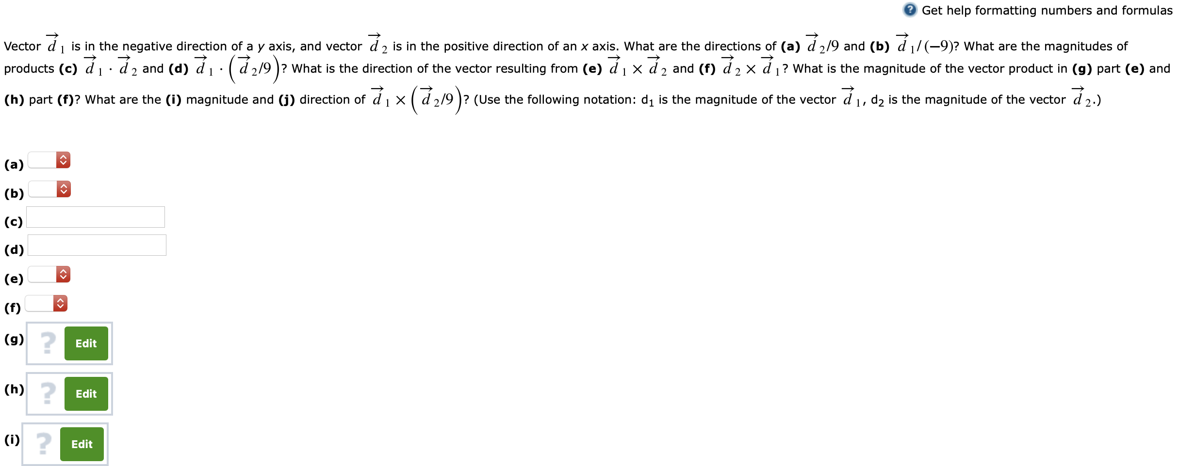 Get Help Formatting Numbers And Formulas Vector D 1 Is In The Negative Direction Of A Y Axis And Vector D 2 Is In The P 1