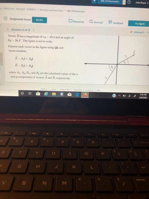 Assignment Score 60 5 Resources Ex Give Up Question 12 Of 19 Two Vectors A And B Are Shown In The Figure Vecto 2