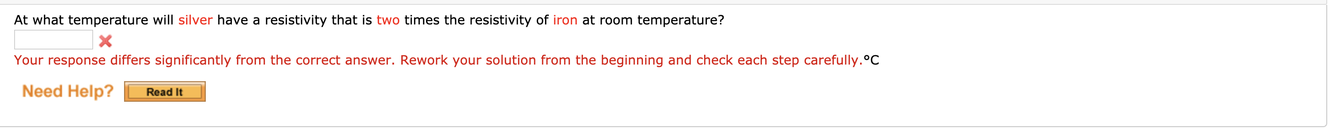 At What Temperature Will Silver Have A Resistivity That Is Two Times The Resistivity Of Iron At Room Temperature Your R 1
