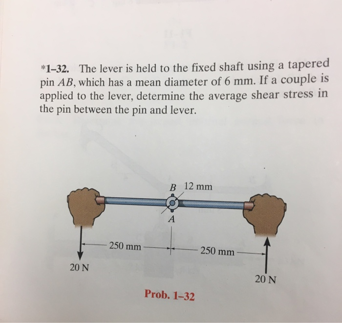 1 32 The Lever Is Held To The Fixed Shaft Using A Tapered Pin Ab Which Has A Mean Diameter Of 6 Mm If A Couple Is Ap 1